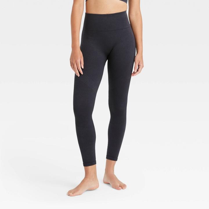 Women's High-rise Ribbed Seamless 7/8 Leggings - Joylab Black