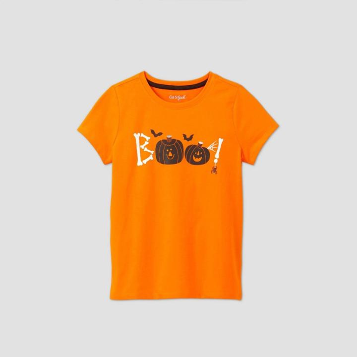 Girls' Short Sleeve 'boo!' Graphic T-shirt - Cat & Jack Orange