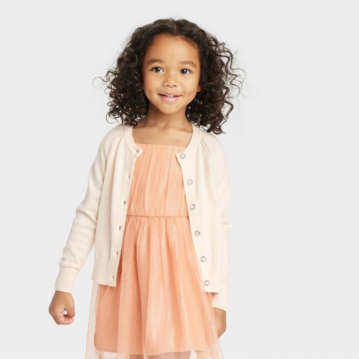 Toddler Girls' Long Sleeve Knit Cardigan - Cat & Jack Cream