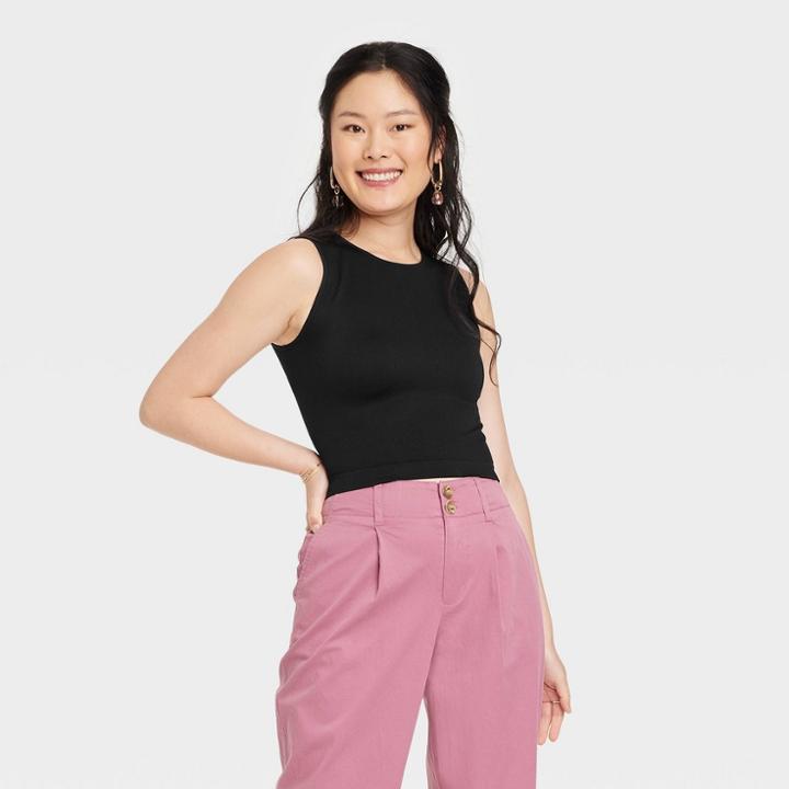 Women's Slim Fit Seamless Ribbed Tank Top - A New Day Black