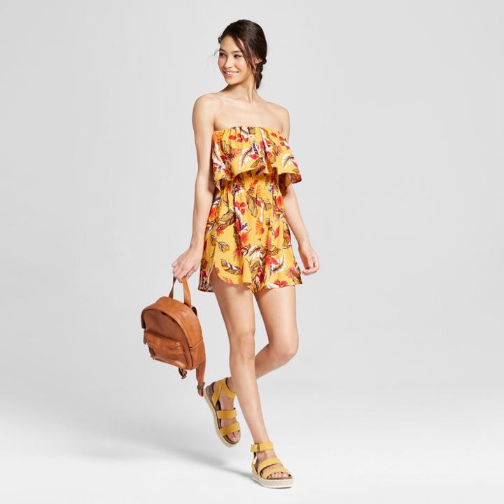 Women's Off The Shoulder Flounce Top Romper - Xhilaration Gold