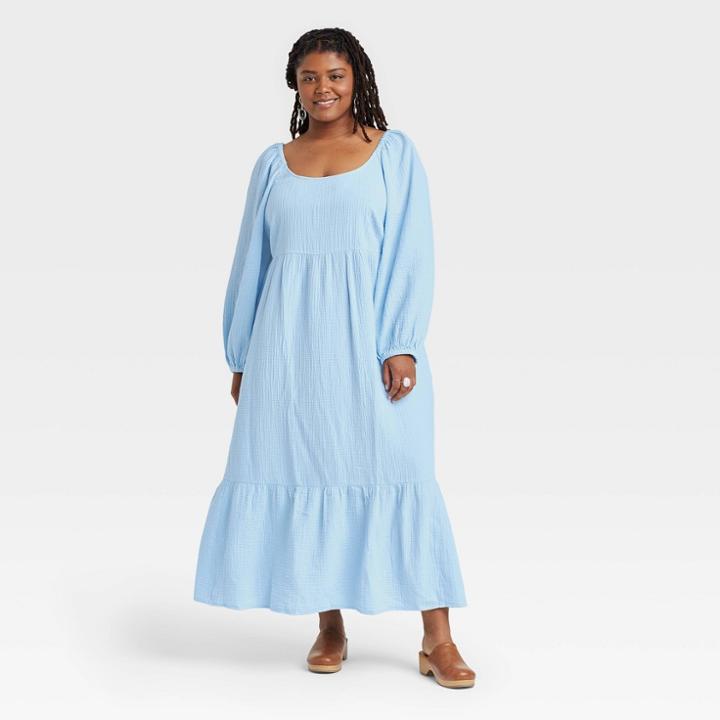 Women's Plus Size Balloon Long Sleeve Dress - Universal Thread Blue