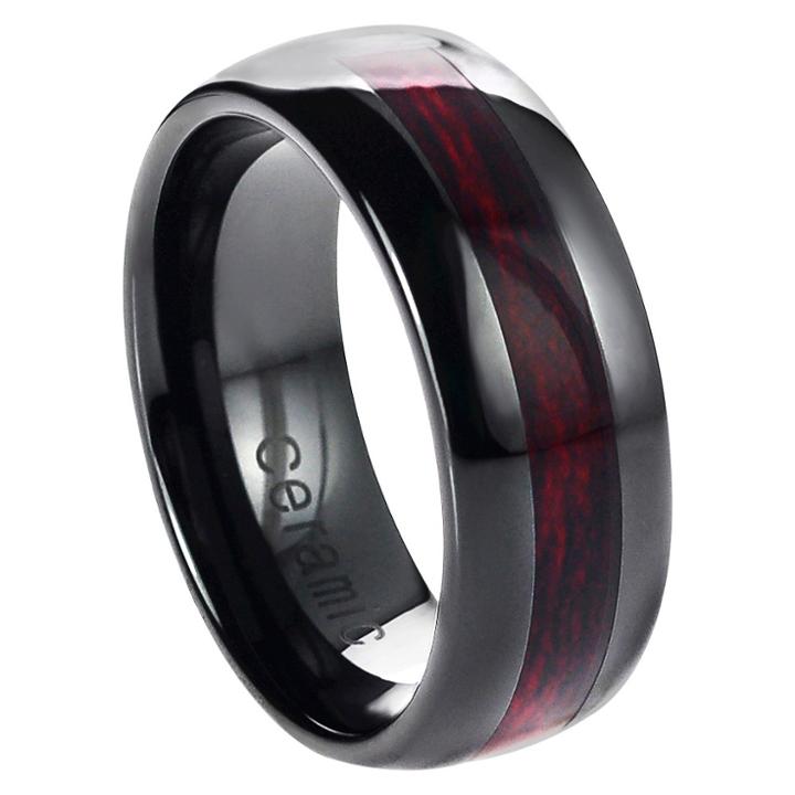 Men's Daxx Ceramic Band With Burgundy Wood Inlay - Burgundy/black