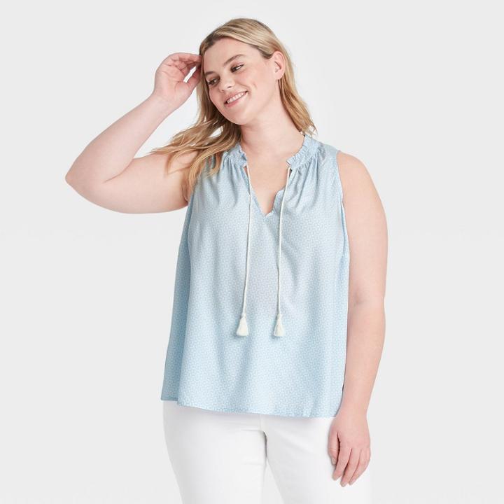 Women's Plus Size V-neck Tank Top - Ava & Viv Blue