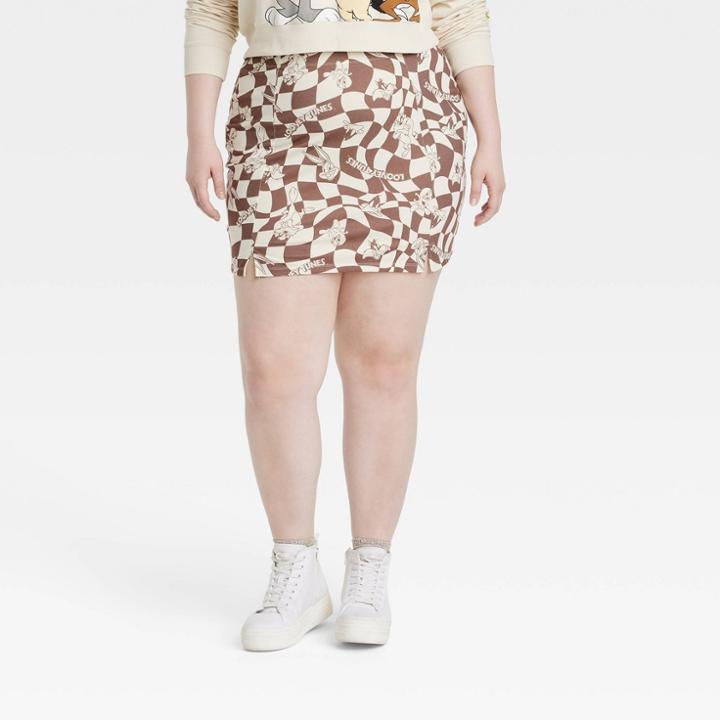 Women's Looney Tunes Plus Size Graphic Mini Skirt - Brown