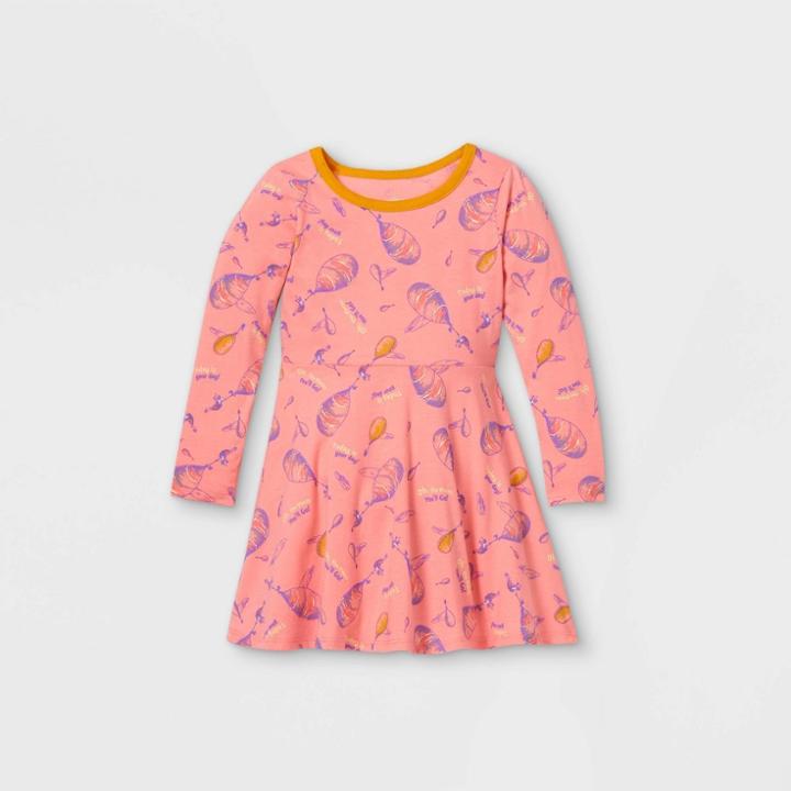 Toddler Girls' Dr. Seuss 'oh The Places' Long Sleeve Knit Dress - Pink