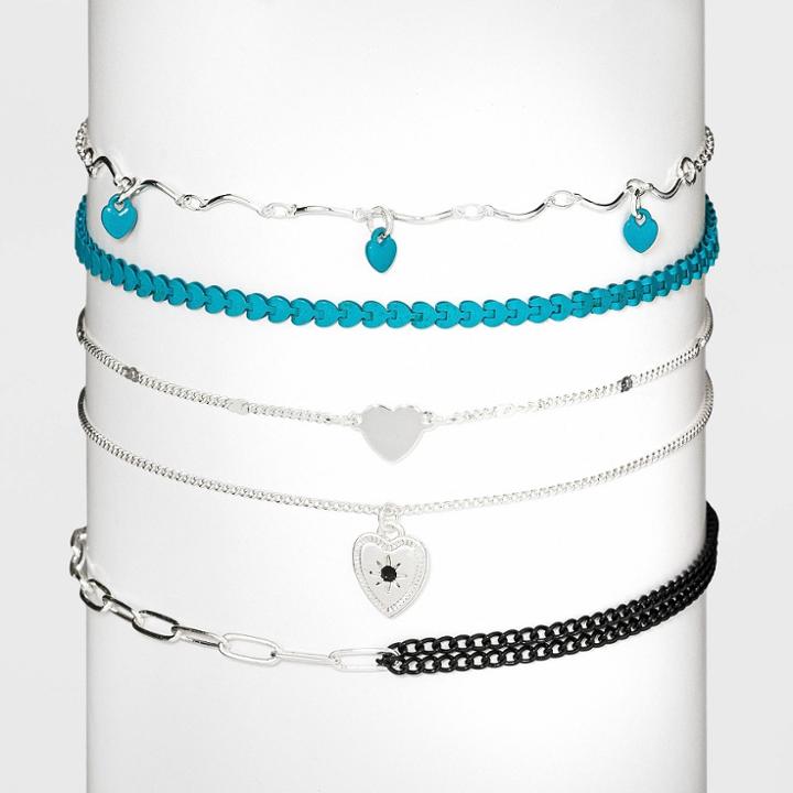 Heart Choker Chain Necklace Set 5pc - Wild Fable Light Teal Blue