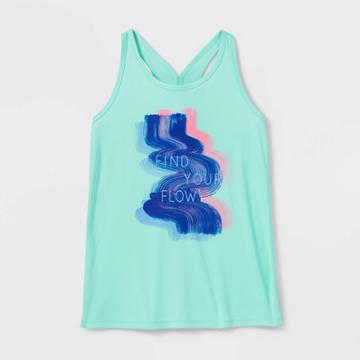 Girls' 'find Your Flow' Graphic Tank Top - All In Motion Aqua Green