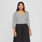 Women's Plus Size Striped 3/4 Sleeve Square Neck Top - Who What Wear Black/white X, Black/white