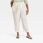 Women's Plus Size High-rise Paperbag Ankle Pants - A New Day Cream