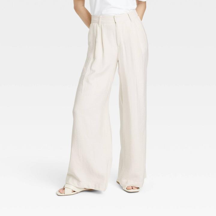 Women's High-rise Wide Leg Pants - A New Day Cream