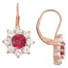 3 4/9 Tcw Tiara Rose Gold Over Silver Ruby Snowflake Leverback Earrings
