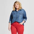 Women's Plus Size Labette Denim Long Sleeve Button-down Shirt - Universal Thread Dark Wash