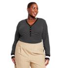 Women's Plus Size Striped V-neck Bodysuit - La Ligne X Target Black/white