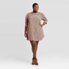 Women's Plus Size Leopard Print Flutter 3/4 Sleeve Dress - Who What Wear Pink