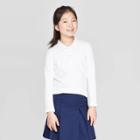 Girls' Long Sleeve Interlock Polo Shirt - Cat & Jack White