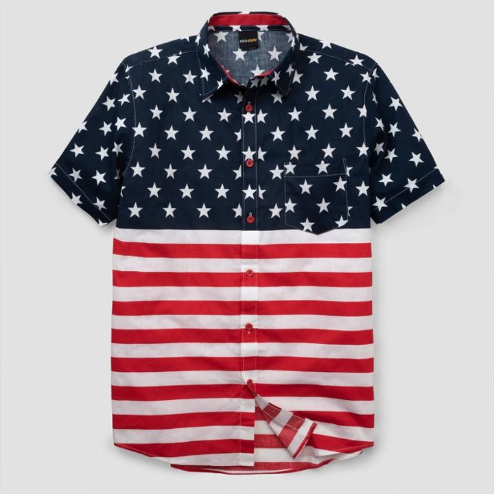Fifth Sun Men's American Flag Short Sleeve Woven Button-down Shirt - White