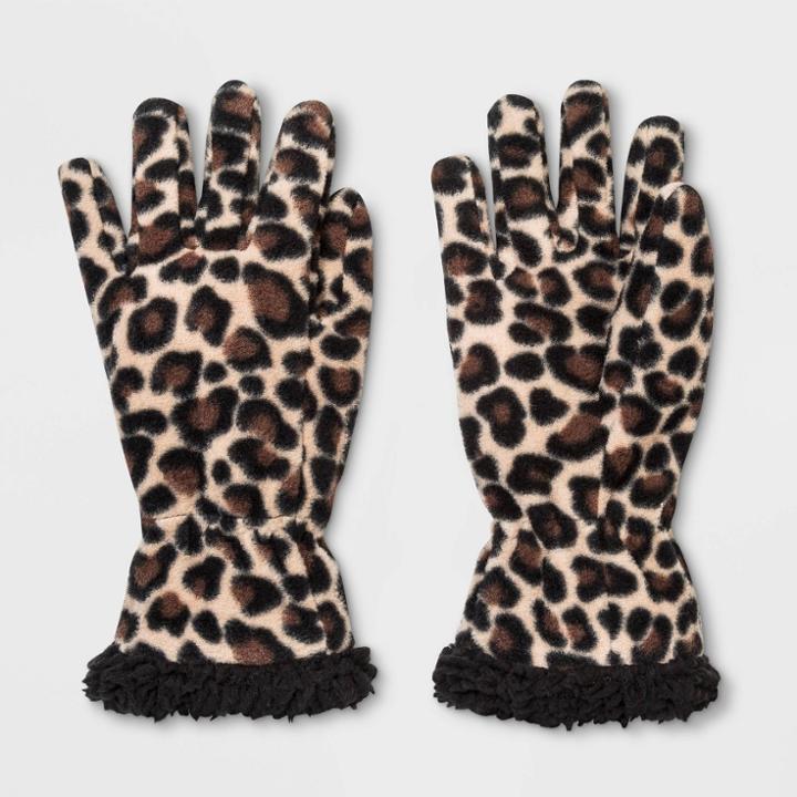 Girls' Leopard Fleece Gloves - Cat & Jack Brown