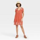 Women's Short Sleeve Embroidered Dress - Knox Rose Coral