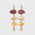 Organic Shape Stone With Semi-precious Rhodonite Bead Drop Earrings - Universal Thread Burgundy, Red