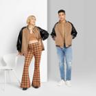Snap Front Faux Leather Varsity Jacket - Wild Fable Cognac Color Block Xs, Red Color Block