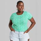 Women's Plus Size Short Sleeve Lettuce Edge Baby T-shirt - Wild Fable Green