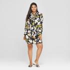 Women's Plus Size Floral Print Long Sleeve Tie Neck Mini Dress - Who What Wear Black 1x, Black Floral