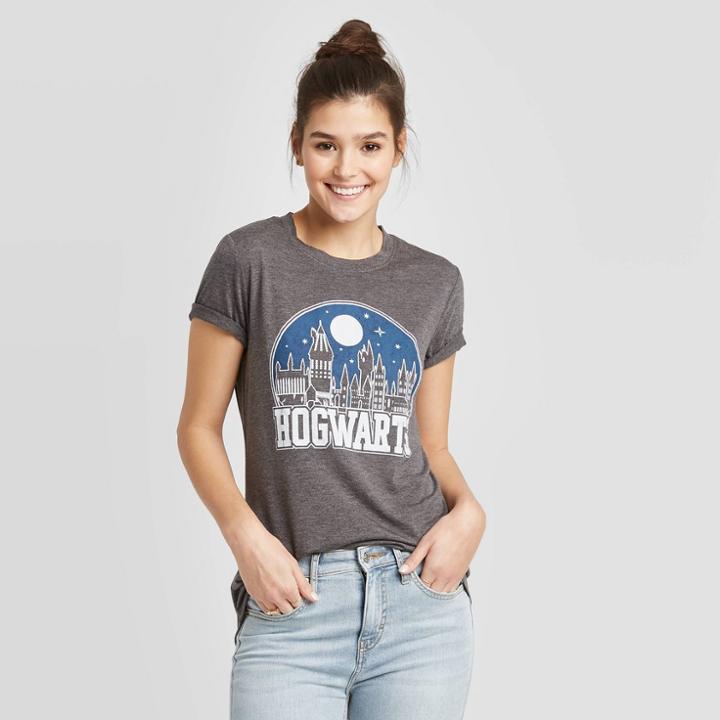 Women's Harry Potter Hogwarts Short Sleeve T-shirt (juniors') - Charcoal Heather Xs, Women's, Gray