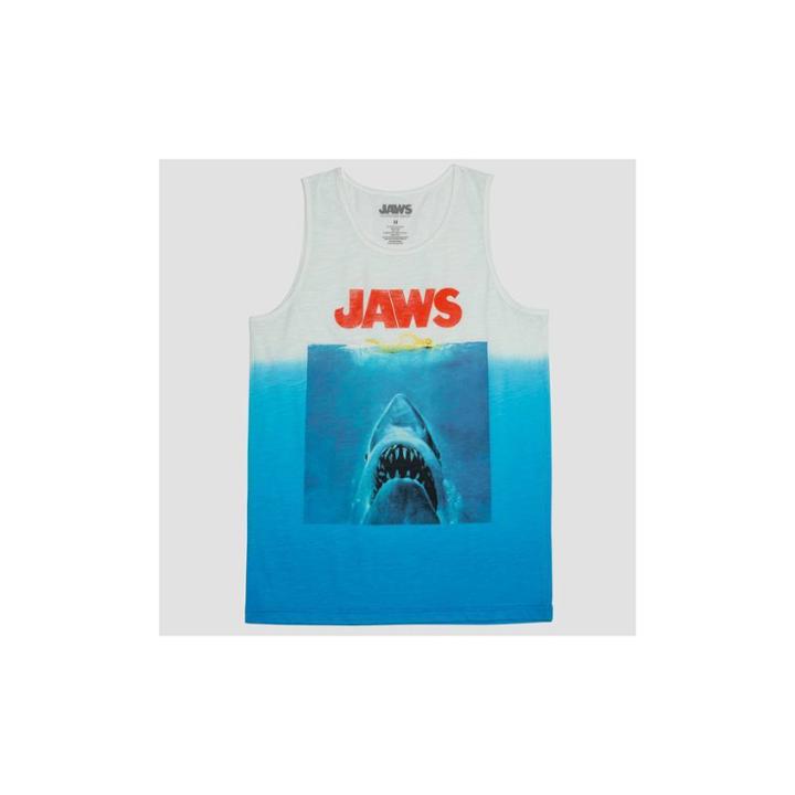 Men's Jaws Sleeveless Graphic Tank Top Blue Tie Dye
