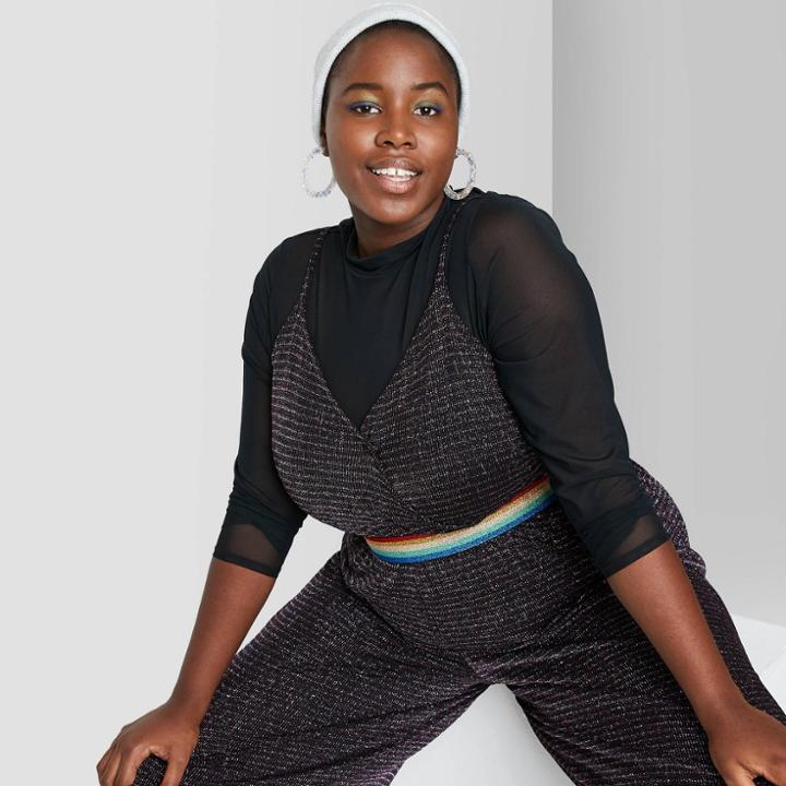 Women's Plus Size Sleeveless V-neck Sparkle Wrap Jumpsuit - Wild Fable Black 1x, Women's,