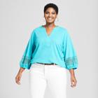 Women's Plus Size Balloon 3/4 Sleeve Blouse - Ava & Viv Teal (blue) X