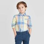 Oshkosh B'gosh Toddler Boys' Long Sleeve Plaid Bow Tie Button-down Shirt - Yellow/blue 12m, Toddler Boy's, Yellow Blue