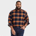 Men's Big & Tall Standard Fit Plaid Lightweight Flannel Long Sleeve Button-down Shirt - Goodfellow & Co Dark Teal/orange