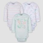 Gerber Baby 3pk Vegetables Long Sleeve Onesies - White/light Blue Newborn