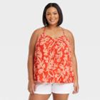 Women's Plus Size Woven Swing V-neck Cami - Ava & Viv Orange Floral X