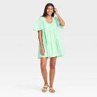 Women's Flutter Short Sleeve Tiered Dress - A New Day Green
