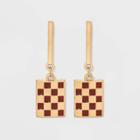 Bar Post With Checkerboard Charm Drop Earrings - Universal Thread Burgundy, Red
