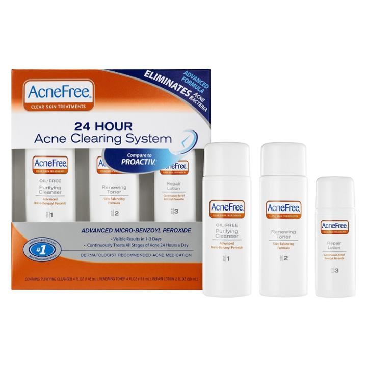 Acnefree 3 Step 24 Hour Acne Treatment Kit With Oil Free Face Wash, Toner, And Repair