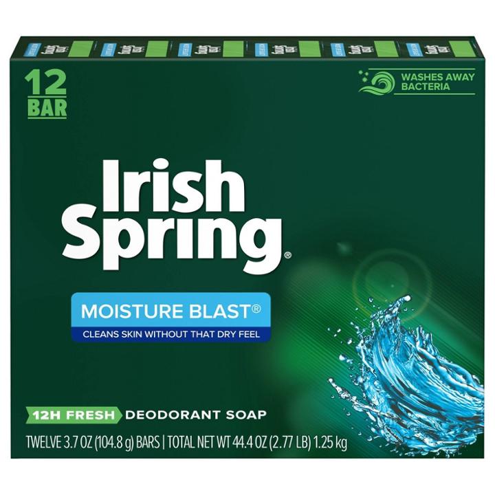 Irish Spring Moisture Blast Moisturizing Bar Soap For Body And Hands - Washes Away Bacteria - 12pk
