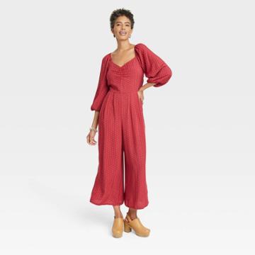 Women's Puff 3/4 Sleeve Jumpsuit - Knox Rose Red Dot