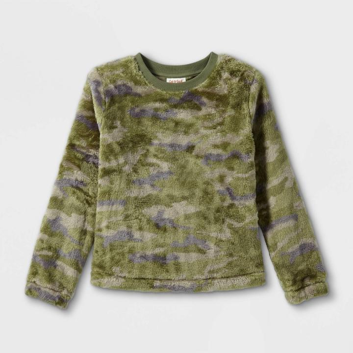 Girls' Sherpa Pullover Sweatshirt - Cat & Jack Dark Green