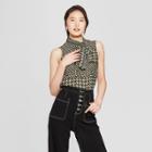 Women's Houndstooth Tie Neck Shell - Who What Wear Black/cream Xs, Black/cream Houndstooth