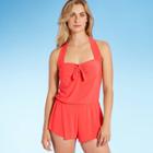 Women's Tie-front Romper - Aqua Green Coral
