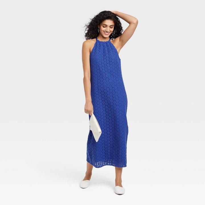 Women's Sleeveless Crochet Dress - A New Day Blue