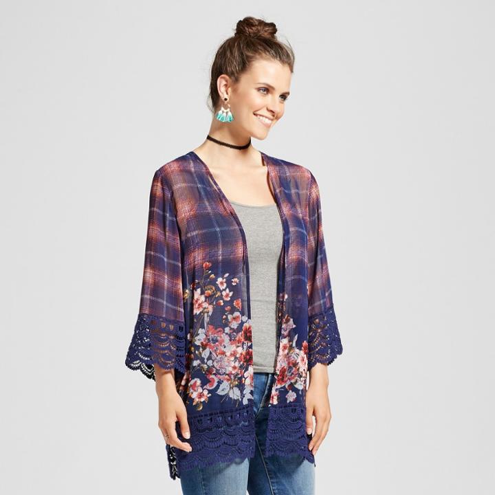 Women's Crochet-trim Kimono - Xhilaration (juniors') Navy (blue)