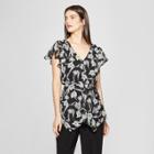 Target Women's Floral Print Short Sleeve Chiffon Jumpsuit - Notations - Black