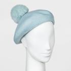 Women's Faux Fur Pom Beret Hat - A New Day Blue