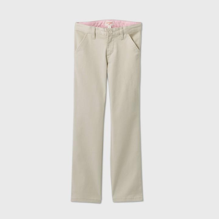 Girls' Flat Front Stretch Uniform Straight Fit Chino Pants - Cat & Jack Light Khaki