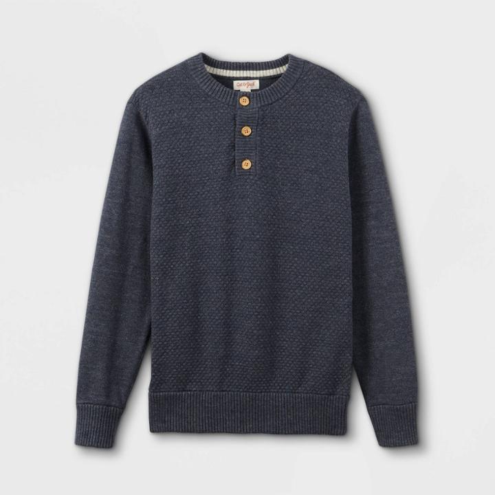 Boys' Thermal Henley Crew Neck Sweater - Cat & Jack Navy