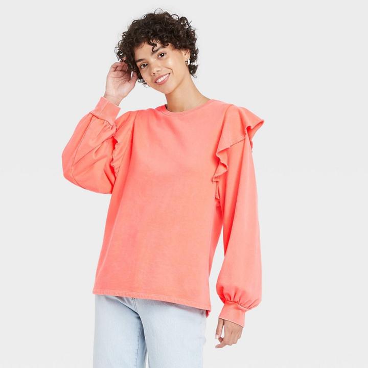 Women's Ruffle Sweatshirt - Universal Thread Peach